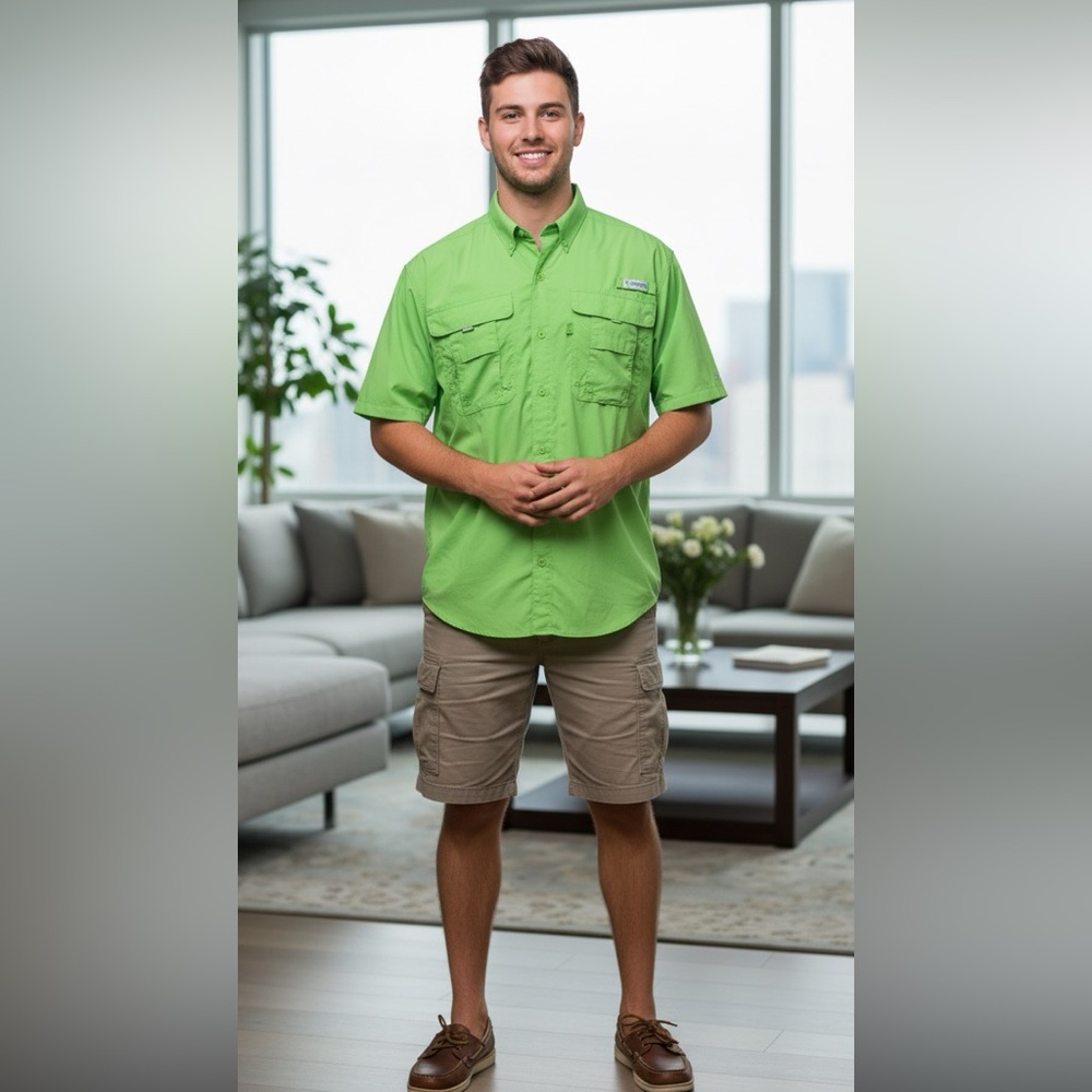 Columbia PFG Men's Short Sleeve Vented Fishing Shirt - Medium - Green